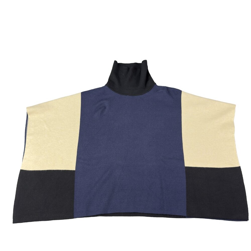 THML Colorblock Turtleneck Poncho Navy Cream Black Knit NWT Size Small - Picture 4 of 12
